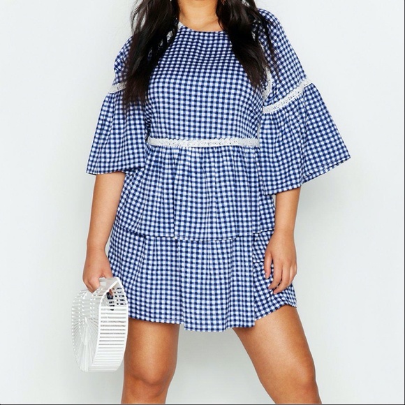 Gingham Print Embroidered Smock Dress - Picture 1 of 10